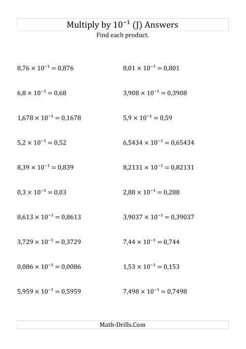 The Multiplying Decimals by 10<sup>-1</sup> (J) Math Worksheet Page 2