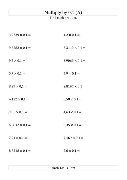 The Multiplying Decimals by 0,1 (A) Math Worksheet