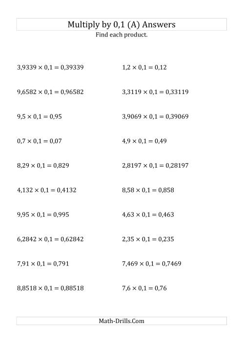 The Multiplying Decimals by 0,1 (A) Math Worksheet Page 2