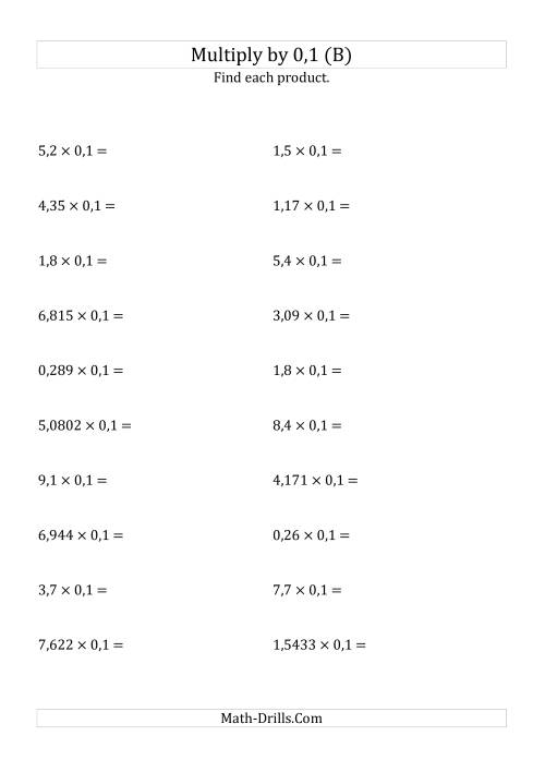 The Multiplying Decimals by 0,1 (B) Math Worksheet