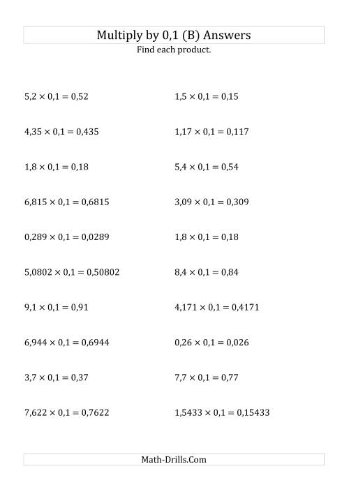 The Multiplying Decimals by 0,1 (B) Math Worksheet Page 2