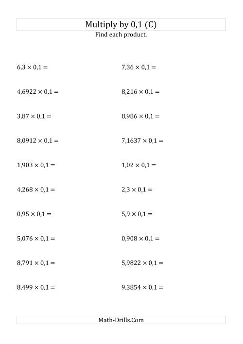 The Multiplying Decimals by 0,1 (C) Math Worksheet