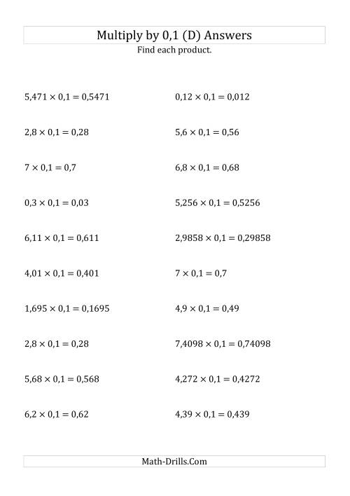 The Multiplying Decimals by 0,1 (D) Math Worksheet Page 2
