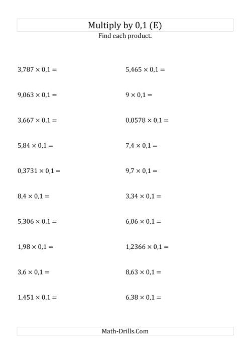 The Multiplying Decimals by 0,1 (E) Math Worksheet
