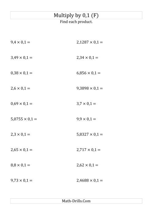 The Multiplying Decimals by 0,1 (F) Math Worksheet