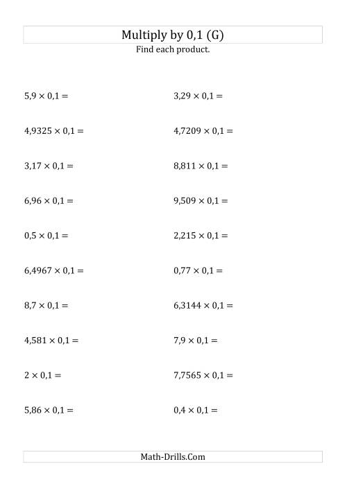 The Multiplying Decimals by 0,1 (G) Math Worksheet