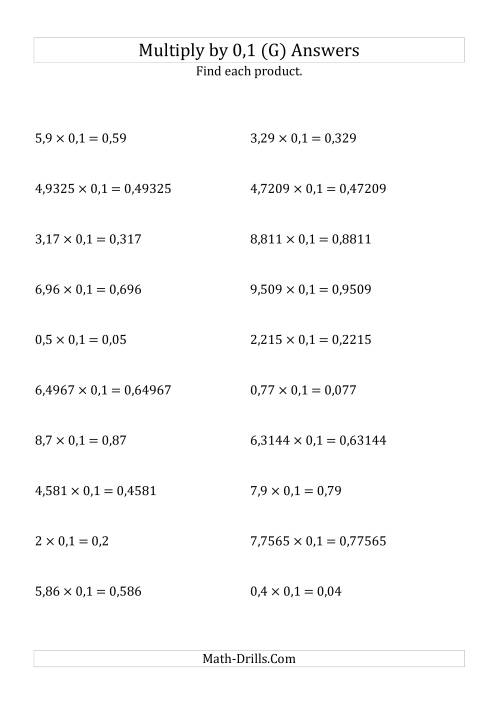 The Multiplying Decimals by 0,1 (G) Math Worksheet Page 2