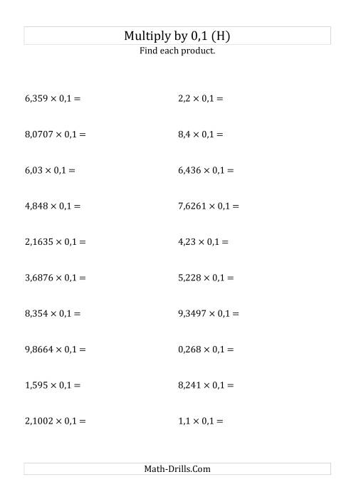 The Multiplying Decimals by 0,1 (H) Math Worksheet