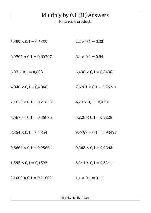 The Multiplying Decimals by 0,1 (H) Math Worksheet Page 2