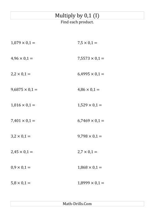 The Multiplying Decimals by 0,1 (I) Math Worksheet