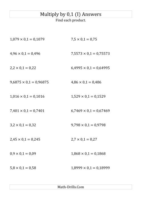 The Multiplying Decimals by 0,1 (I) Math Worksheet Page 2