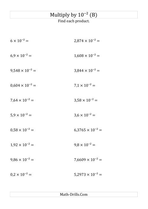 The Multiplying Decimals by 10<sup>-2</sup> (B) Math Worksheet
