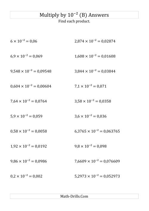The Multiplying Decimals by 10<sup>-2</sup> (B) Math Worksheet Page 2
