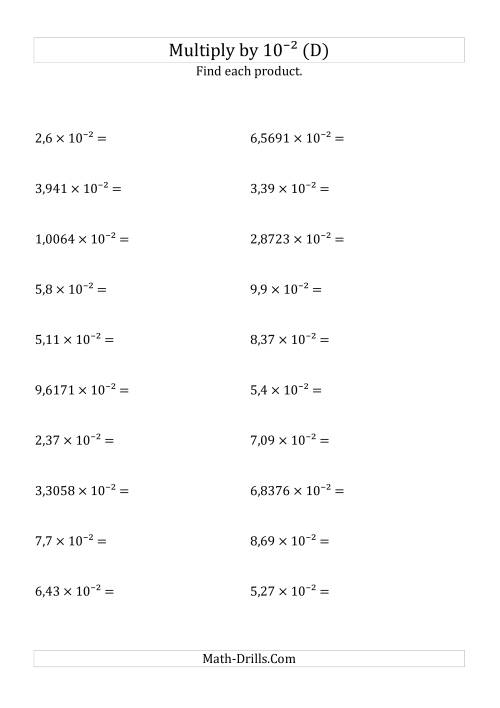 The Multiplying Decimals by 10<sup>-2</sup> (D) Math Worksheet
