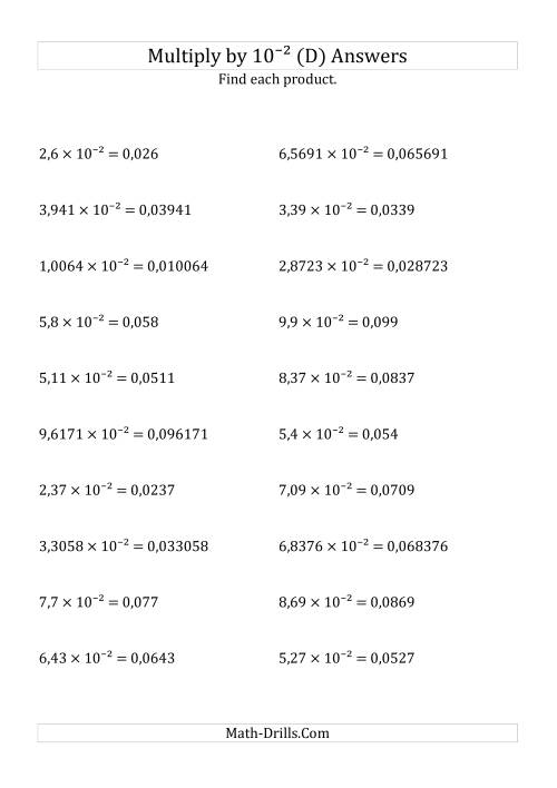 The Multiplying Decimals by 10<sup>-2</sup> (D) Math Worksheet Page 2