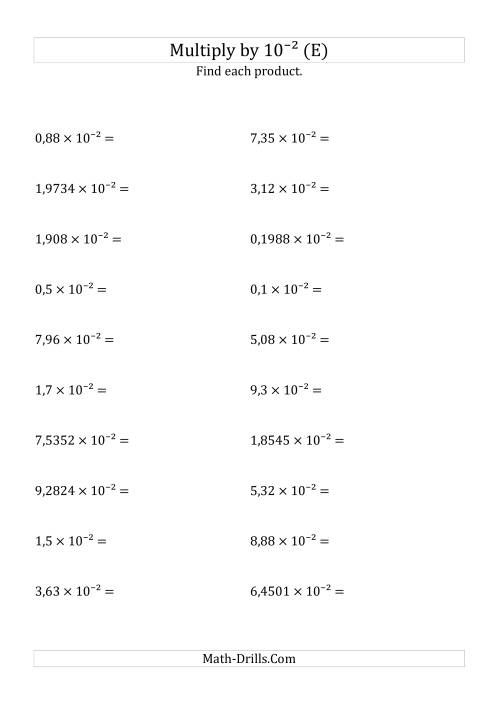 The Multiplying Decimals by 10<sup>-2</sup> (E) Math Worksheet