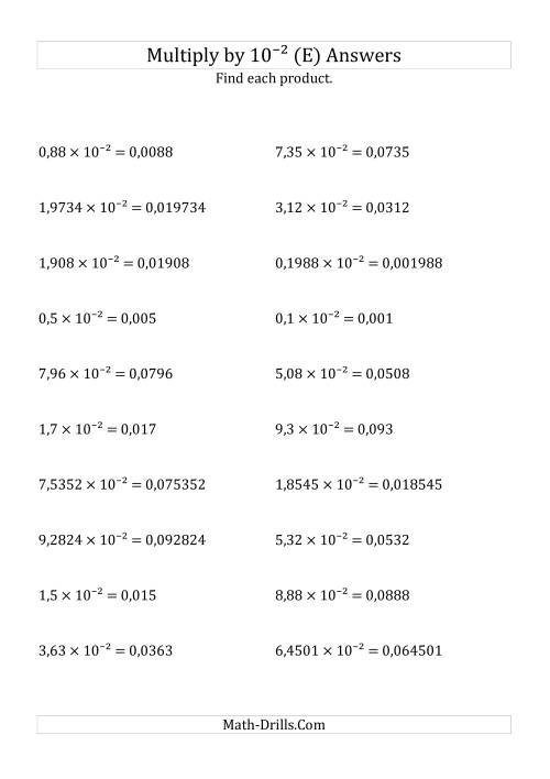The Multiplying Decimals by 10<sup>-2</sup> (E) Math Worksheet Page 2