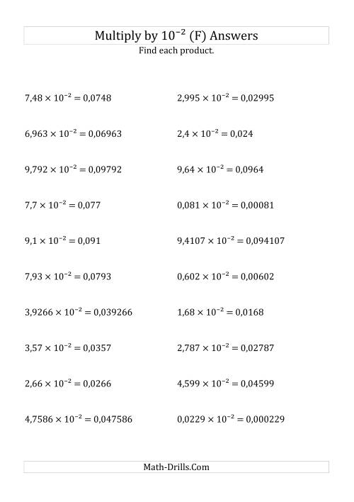 The Multiplying Decimals by 10<sup>-2</sup> (F) Math Worksheet Page 2