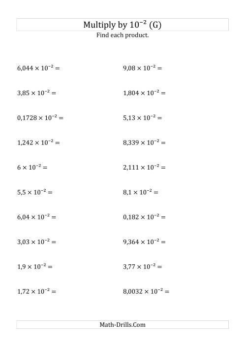 The Multiplying Decimals by 10<sup>-2</sup> (G) Math Worksheet