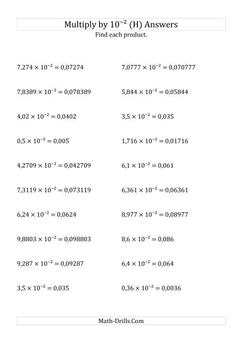 The Multiplying Decimals by 10<sup>-2</sup> (H) Math Worksheet Page 2