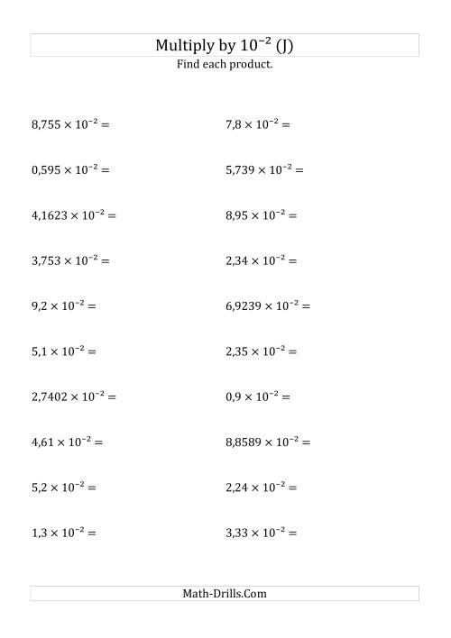 The Multiplying Decimals by 10<sup>-2</sup> (J) Math Worksheet