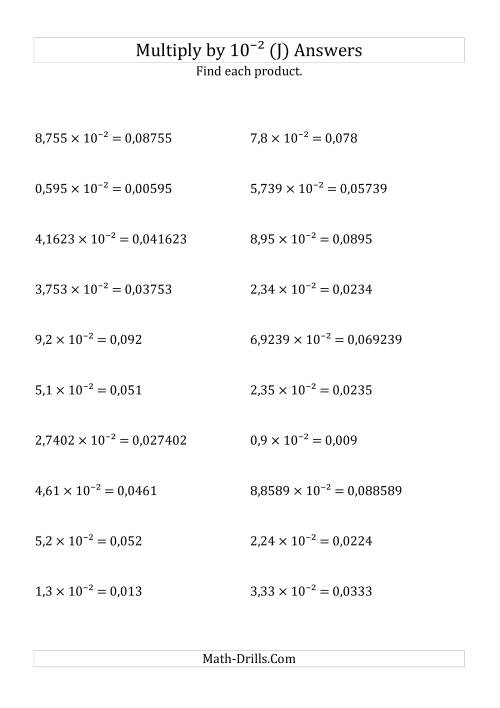 The Multiplying Decimals by 10<sup>-2</sup> (J) Math Worksheet Page 2