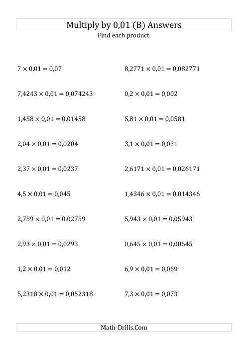The Multiplying Decimals by 0,01 (B) Math Worksheet Page 2