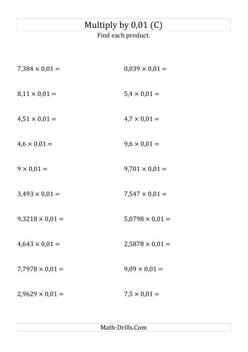 The Multiplying Decimals by 0,01 (C) Math Worksheet