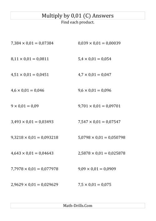 The Multiplying Decimals by 0,01 (C) Math Worksheet Page 2