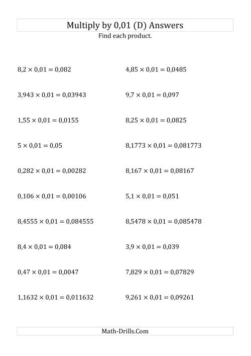 The Multiplying Decimals by 0,01 (D) Math Worksheet Page 2