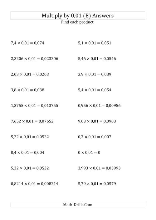 The Multiplying Decimals by 0,01 (E) Math Worksheet Page 2