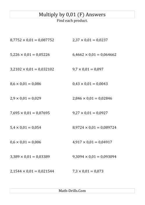 The Multiplying Decimals by 0,01 (F) Math Worksheet Page 2