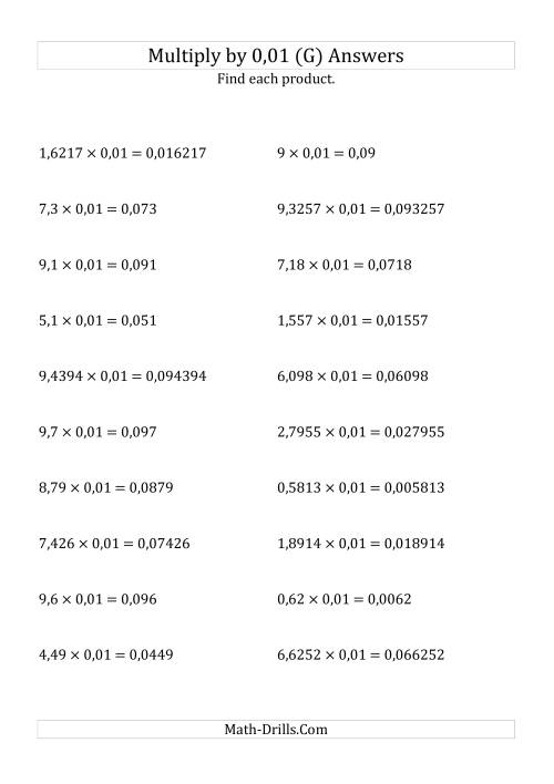 The Multiplying Decimals by 0,01 (G) Math Worksheet Page 2