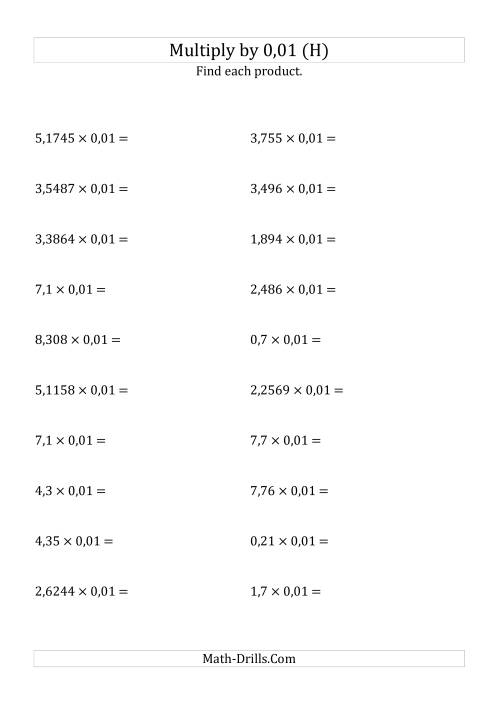 The Multiplying Decimals by 0,01 (H) Math Worksheet