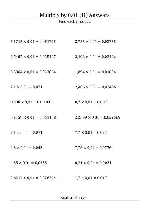 The Multiplying Decimals by 0,01 (H) Math Worksheet Page 2