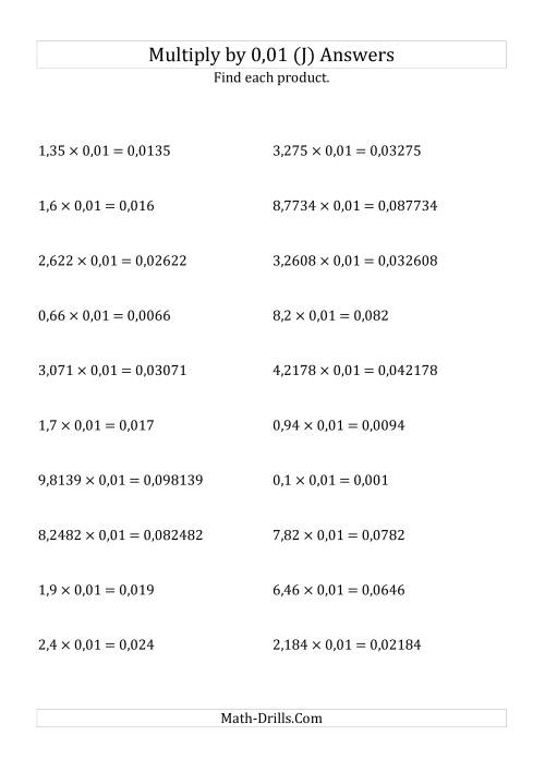 The Multiplying Decimals by 0,01 (J) Math Worksheet Page 2