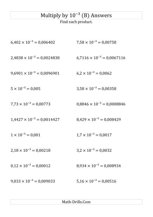 The Multiplying Decimals by 10<sup>-3</sup> (B) Math Worksheet Page 2