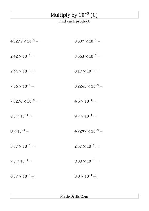 The Multiplying Decimals by 10<sup>-3</sup> (C) Math Worksheet