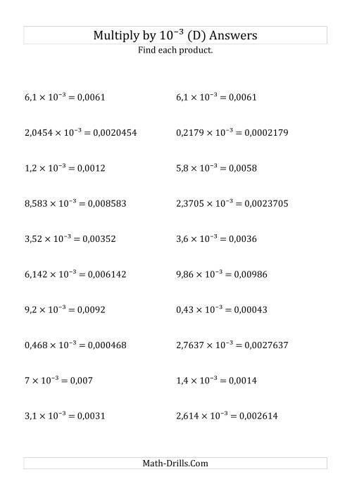 The Multiplying Decimals by 10<sup>-3</sup> (D) Math Worksheet Page 2