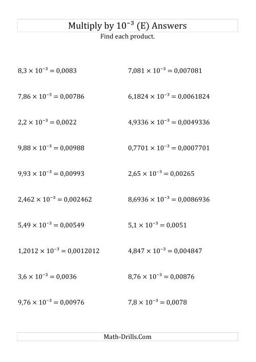 The Multiplying Decimals by 10<sup>-3</sup> (E) Math Worksheet Page 2