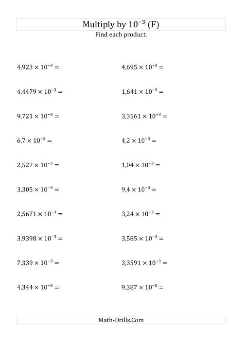 The Multiplying Decimals by 10<sup>-3</sup> (F) Math Worksheet
