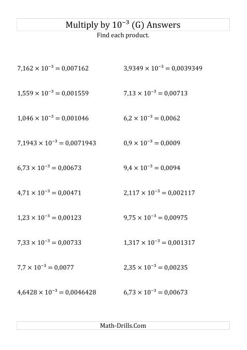 The Multiplying Decimals by 10<sup>-3</sup> (G) Math Worksheet Page 2