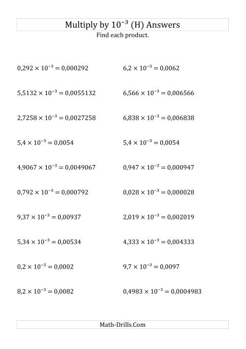The Multiplying Decimals by 10<sup>-3</sup> (H) Math Worksheet Page 2
