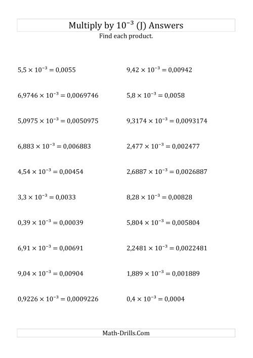 The Multiplying Decimals by 10<sup>-3</sup> (J) Math Worksheet Page 2