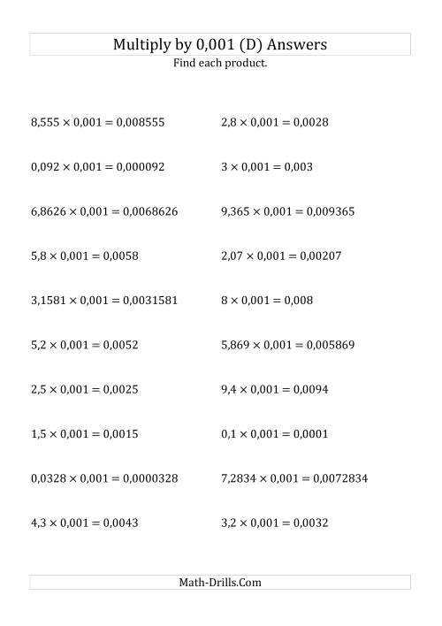 The Multiplying Decimals by 0,001 (D) Math Worksheet Page 2