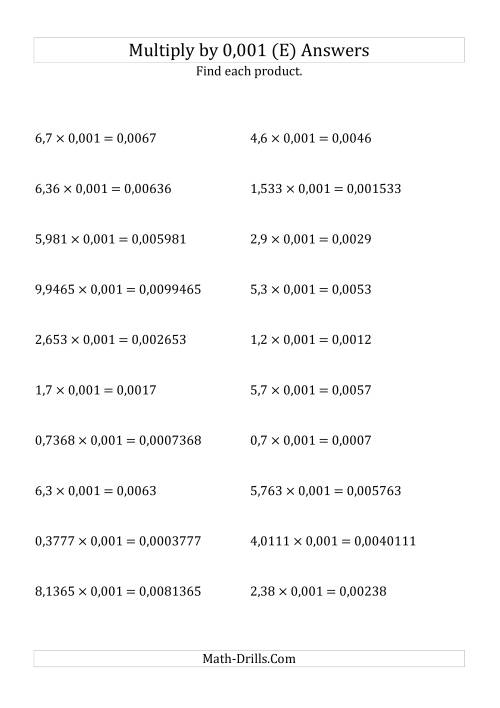 The Multiplying Decimals by 0,001 (E) Math Worksheet Page 2