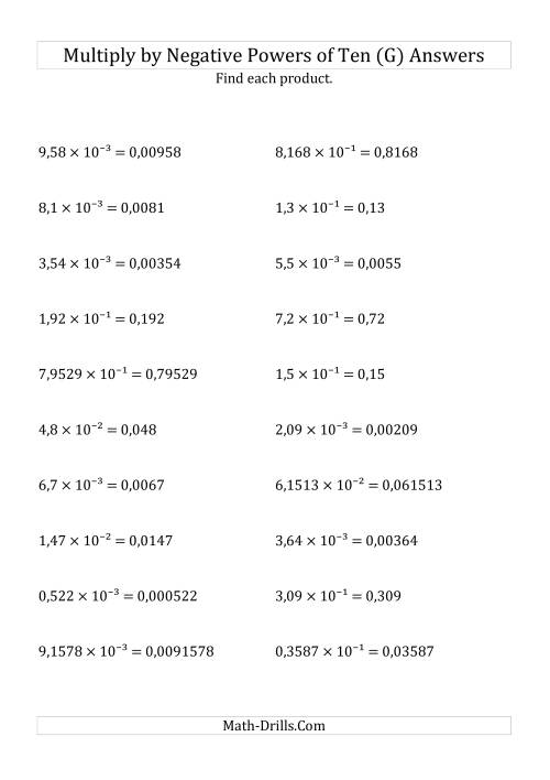 The Multiplying Decimals by Negative Powers of Ten (Exponent Form) (G) Math Worksheet Page 2