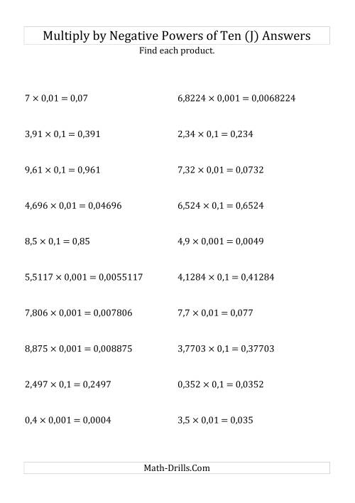 The Multiplying Decimals by Negative Powers of Ten (Standard Form) (J) Math Worksheet Page 2