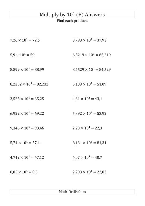The Multiplying Decimals by 10<sup>1</sup> (B) Math Worksheet Page 2