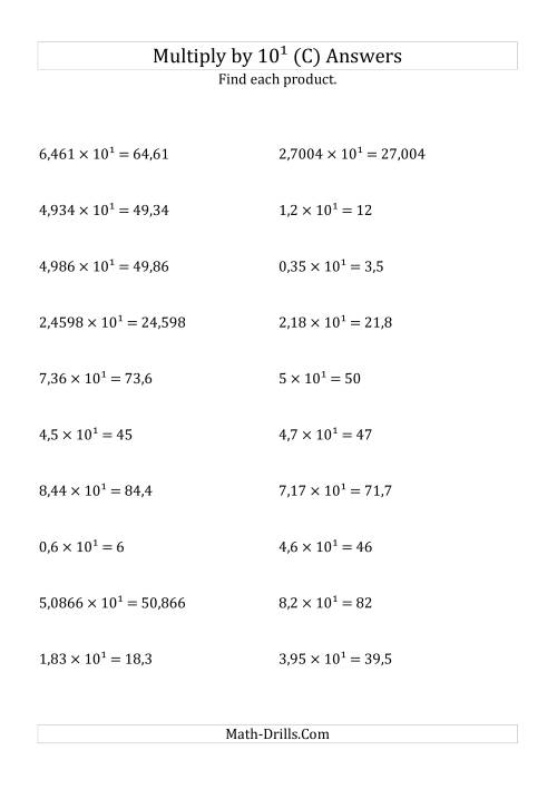The Multiplying Decimals by 10<sup>1</sup> (C) Math Worksheet Page 2